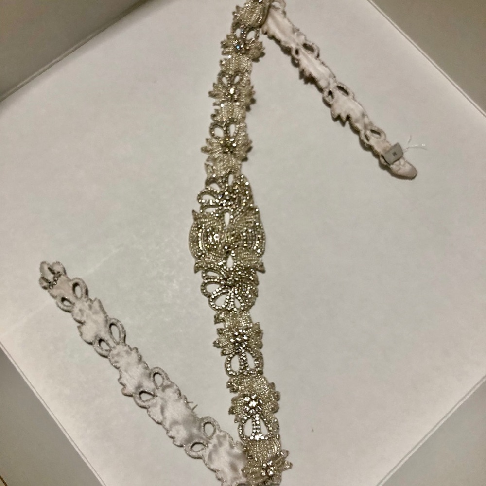 BHLDN Ajoure Fitted Beaded Silver Belt Sash